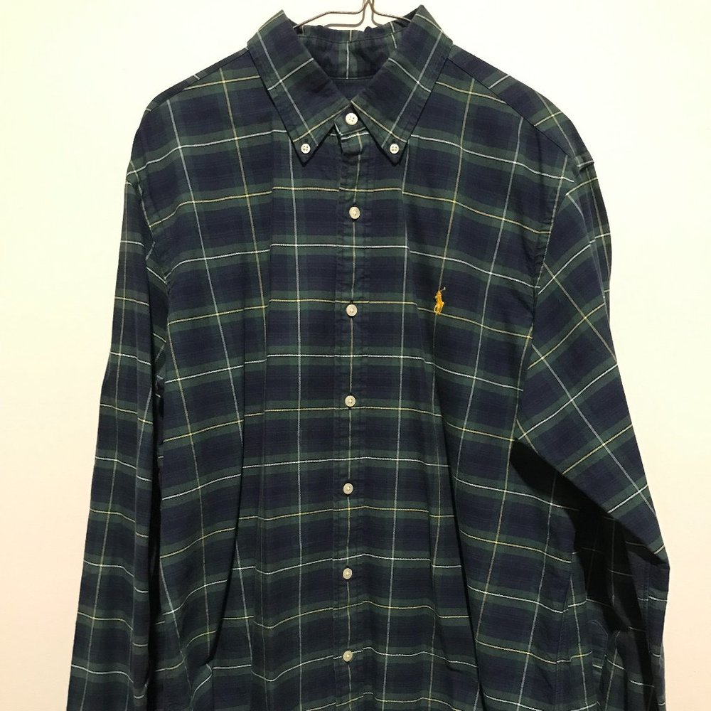Ralph Lauren large button down blue green plaid